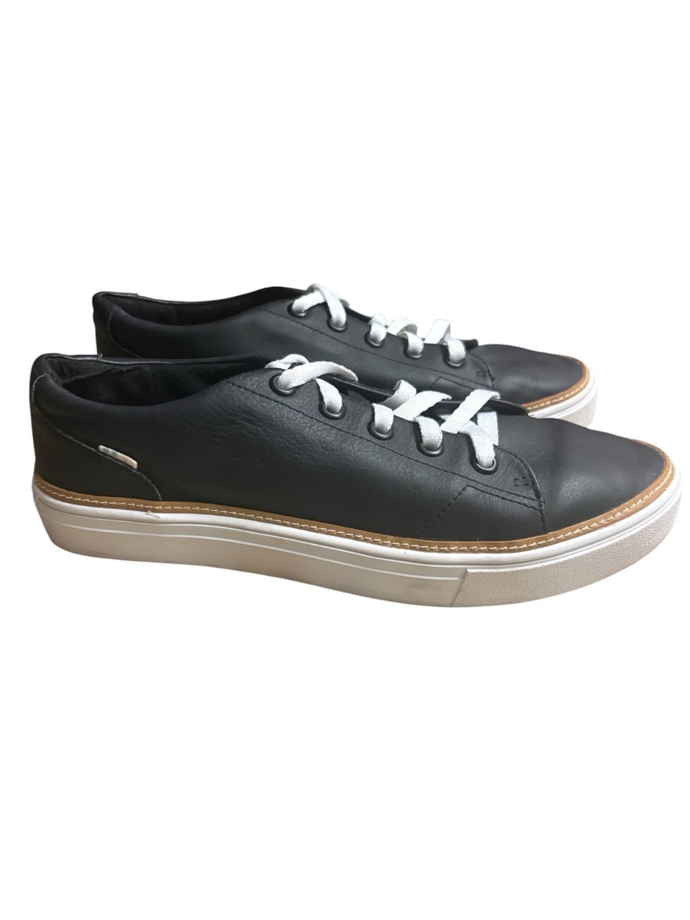 TOMS Alex Black Leather Sneakers with White Laces and White Sole Size 8.5 - Picture 2 of 10